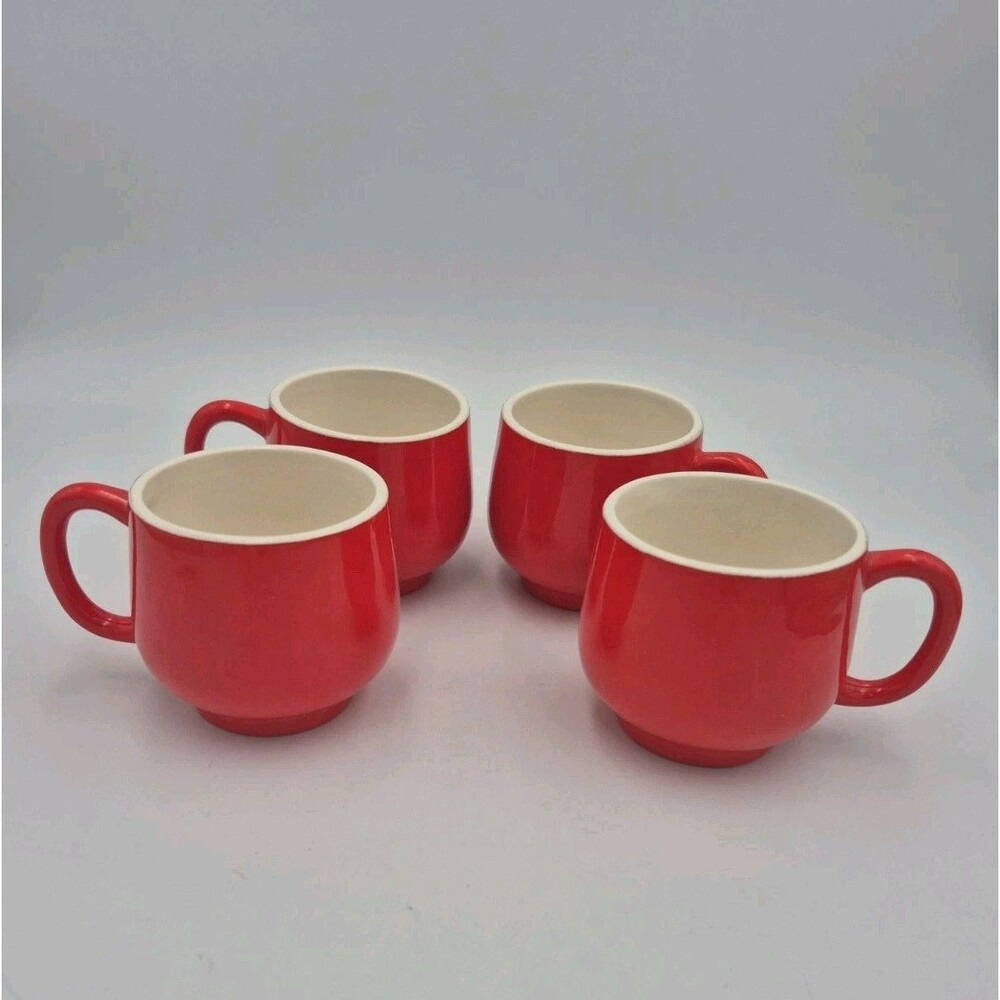 Vintage Handmade Signed Red Expresso Cups Set Of 4 Excellent Condition